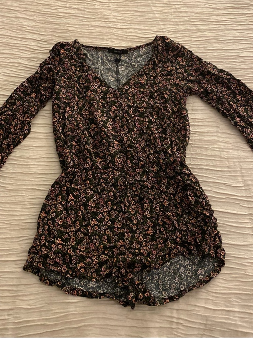 Forever 21 Black Floral Romper with Pink and Green Accents